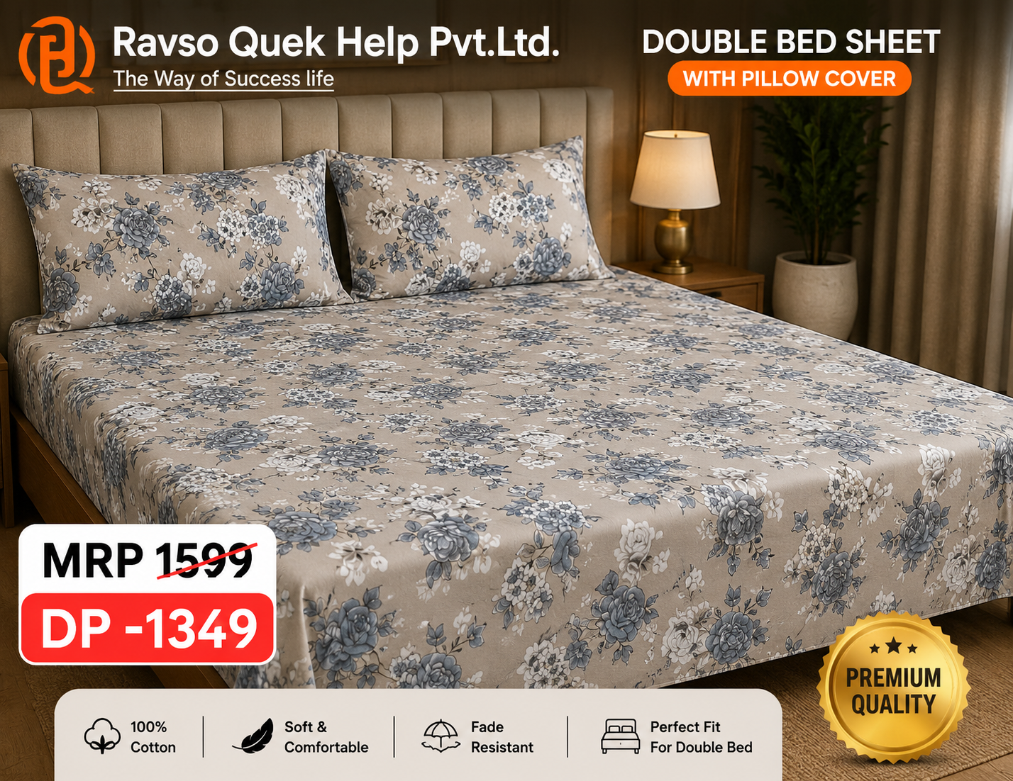 Double Bedsheet with Pillow Cover 